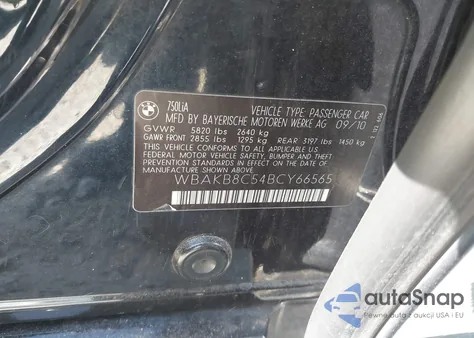 2011 BMW 750Li from USA, damaged, VIN WBAKB8C54BCY66565